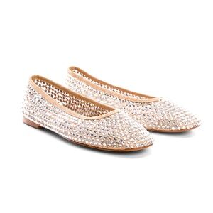 Mango Crystal Embellished Flats in Tan